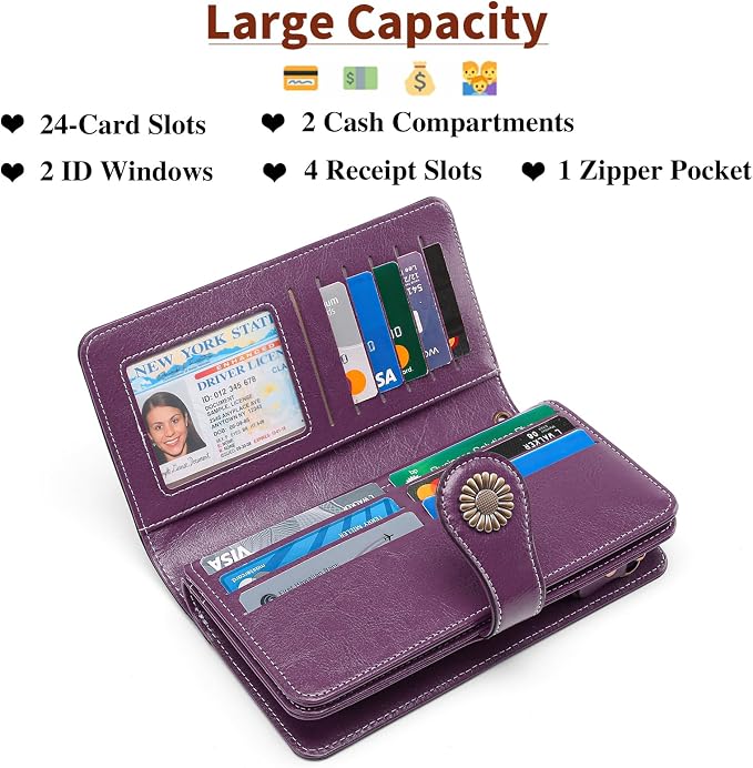 SENDEFN Wallets for Women Leather Credit Card Holder with RFID Blocking Large Capacity Wristlet | with RFID Blocking - Image 4