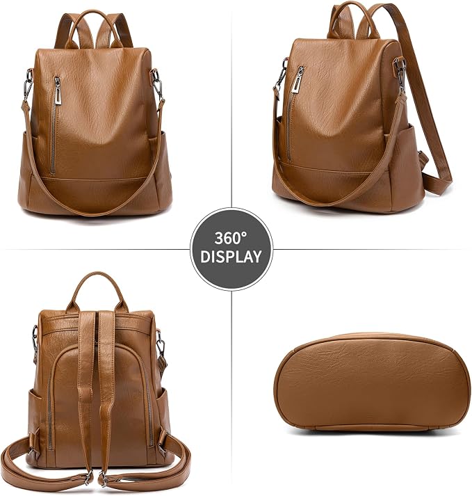 Fashion Backpack Purse For Women Anti-theft Rucksack Pu Leather Lightweight Water-resistant Shoulder Bag, Brown - Image 2