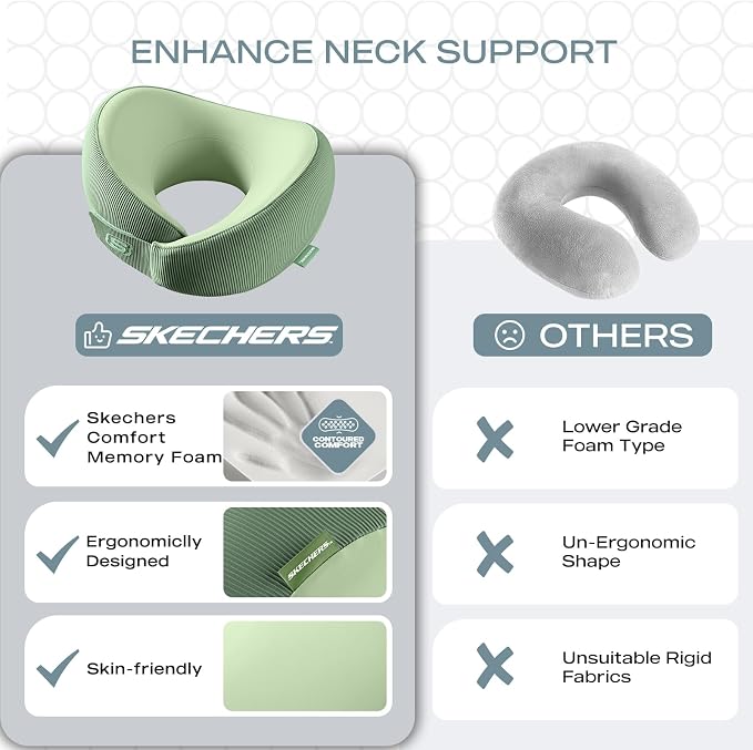 Skechers Women's Memory Foam Neck Pillow, Comfortable & Breathable Travel Pillow,Neck Pillow Airplane for Travel, Car Rides, Home, and Office Use, Ergonomic Design for Men and Women,Green - Image 6