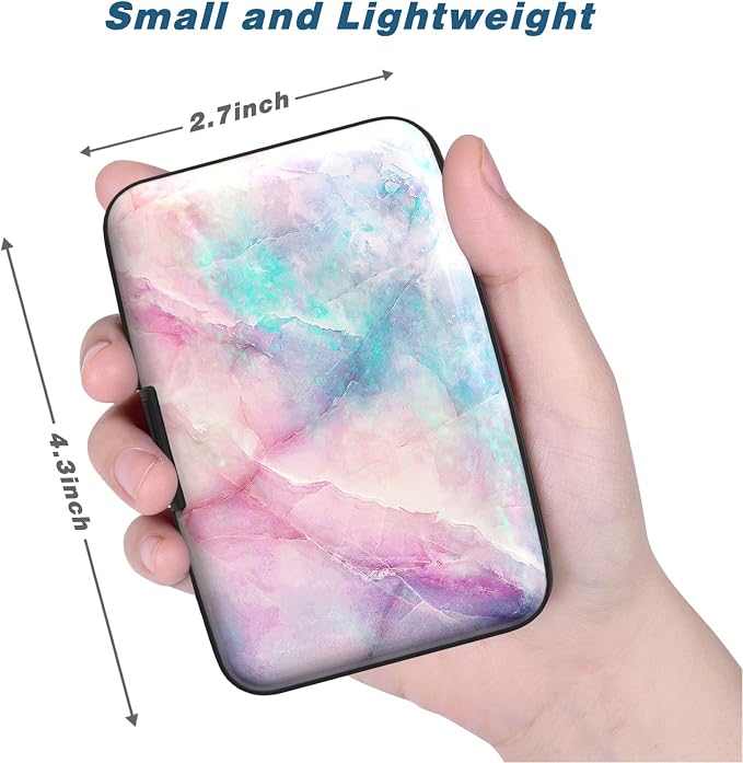 Credit Card Holder, Mini Aluminum Card Wallet RFID Blocking Slim Metal Hard Card Case for Women Men, Colorful Marble - Image 3