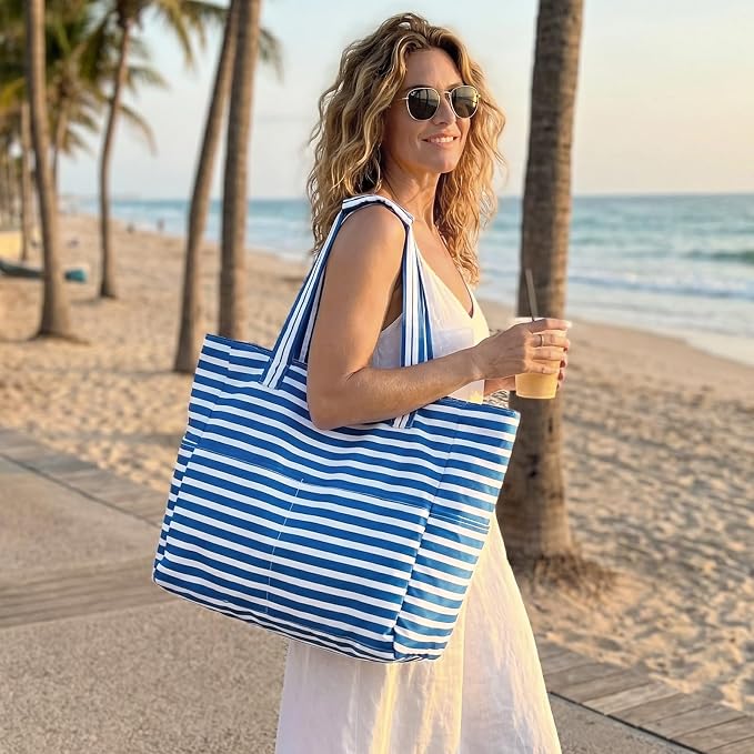 G4Free Large Beach Bag Waterproof Sandproof, Zipper Pool Tote for Women | XL Large Capacity, with Wet Compartment, Foldable Packable with A Pouch, for Swim Travel Grocery - Image 3
