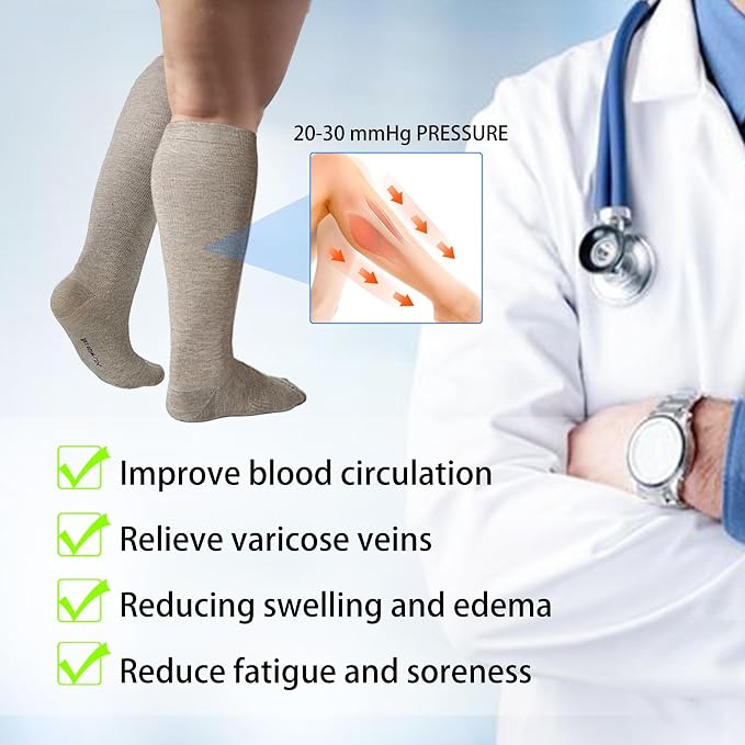 LEVSOX Viscose Made from Bamboo Compression Socks for Pregnant Women 20-30 mmHg Knee High Cute Mens Supports Socks for Travel - Image 6