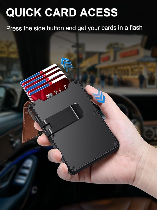 Wallet for Men RFID Blocking Wallet for 10-12 Cards Slim Bifold Minimalist Smart Pop Up Wallet with Money Clip Inside & ID Window Compact Front Pocket Metal Credit Card Holder Birthday Gifts for Men - Image 2