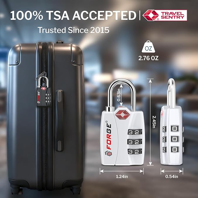 Forge Open Alert TSA Approved Luggage Locks - 3 Digit Combination, Easy Read Dials, Zinc Alloy Body - Ideal Travel Lock for Luggage, Suitcases, Bags & Toolboxes. White 2 Locks. - Image 2