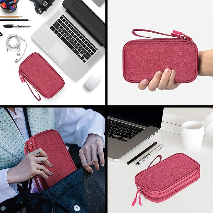 CAAORDKSO Small Cable Organizer Bag, Charger Organizer Case Pouch Travel Bag, Waterproof Electronics Accessories Case for USB, Cable, Cord, Charger, Phone, Power Bank, Earphone (Rose Red, Medium) - Image 6