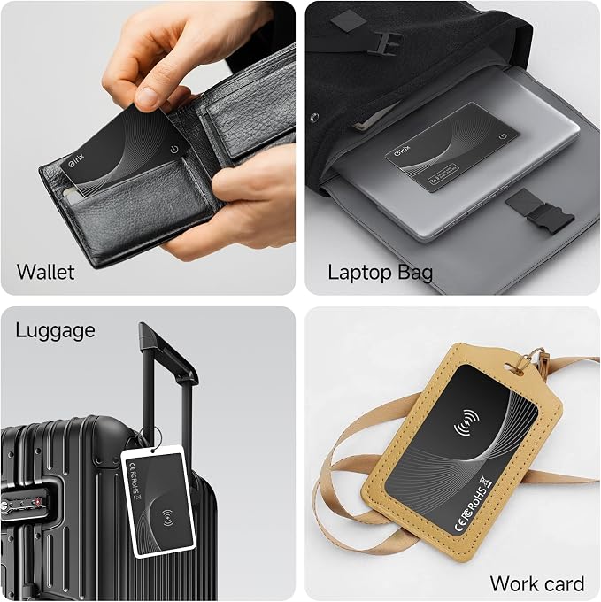 2026 [Apple MFi Certified] Wallet Tracker Card-(1.6mm), Rechargeable Card Finder, Works with Apple Find My (iOS Only), IP68 Waterproof Item Locator for Luggage Tags, Passports, Phone (Black, 1 Pack) - Image 6