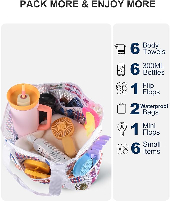 Genteen 40L Mesh Beach Bag, Foldable Sandproof Tote with Waterproof Pocket Quick Dry for Women Family Pool Vacation - Image 6