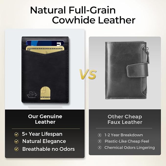 Zitahli Genuine Leather Wallet for Men 12 Card Slim Mens Wallets Bifold RFID Blocking with Money Clip & ID Window Thin Minimalist Card Holder Wallet with Gift Box - Image 7