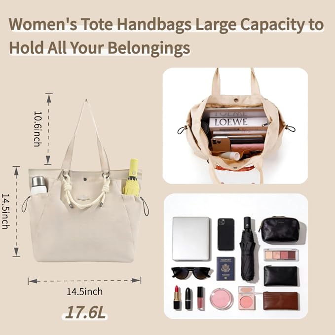 Tote Bag for Women, 17.6L Unisex Lightweight Nylon Totes Purses and Handbags | functionality - Image 2