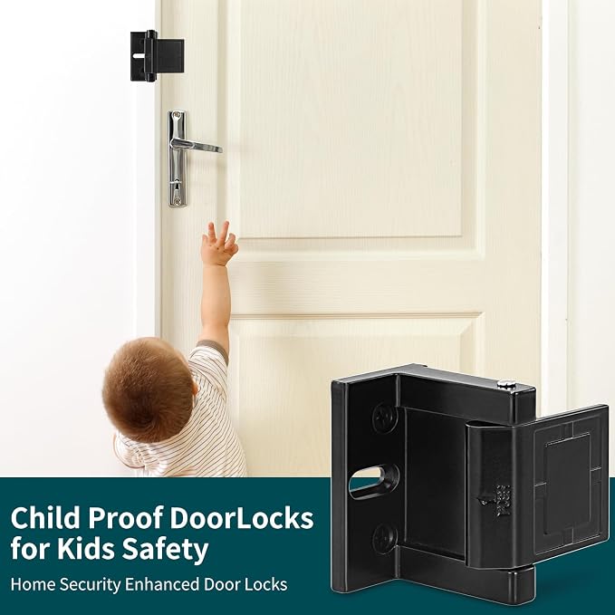 High-Security Reinforced Door Lock – Aluminum Privacy Latch for Home and Hotel, Easy Installation with Stainless Steel Screws, Interior Night Lock for Added Protection (Black-2 Pack) - Image 5