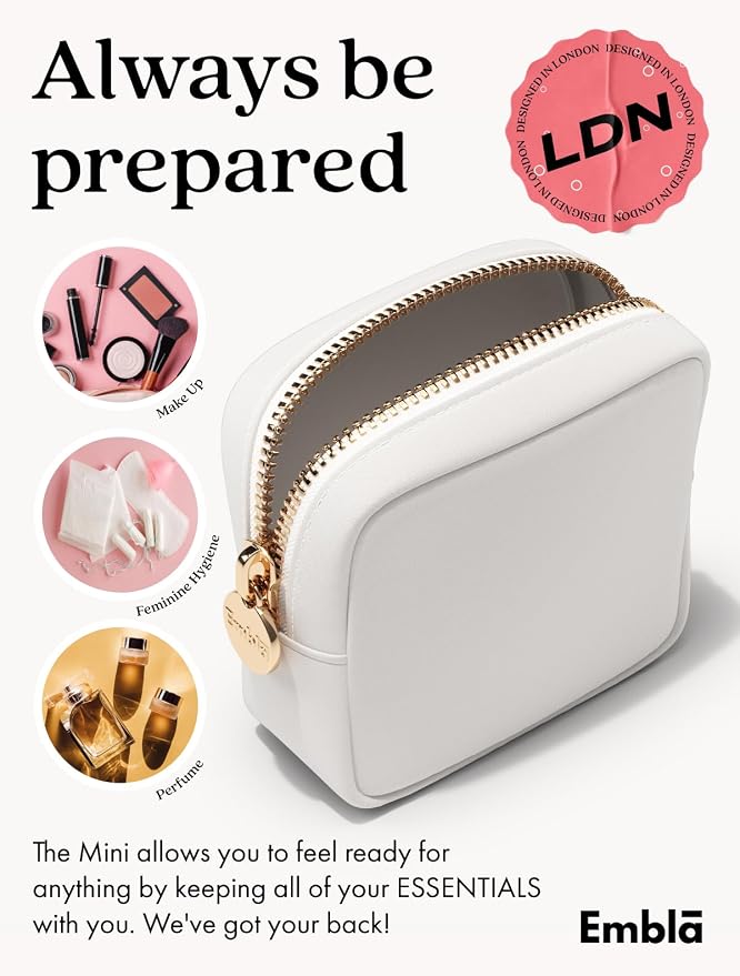 Embla Small Makeup Bag for Purse, Mini Waterproof Nylon Cosmetic Pouch, Durable and Lightweight Travel Toiletry Bag with Smooth Zipper, White - Image 4