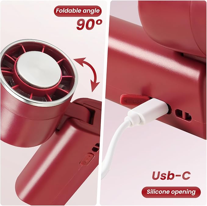 Foldable Handheld Fan with Ice Cooling - 4 Speed Rechargeable Mini Portable Fan, Ultra-Lightweight Personal Air Cooler for Desk, Travel and Makeup, Red - Image 3