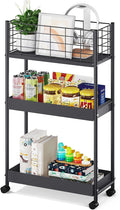 KINGRACK Slim Rolling Storage Cart 3 Tier - Heavy Duty Metal Utility Cart with Raised Edge & Wheels, Narrow Small Mobile Organizer Shelves for Bathroom, Kitchen, Laundry, Office, Living Room, Black by KINGRACK