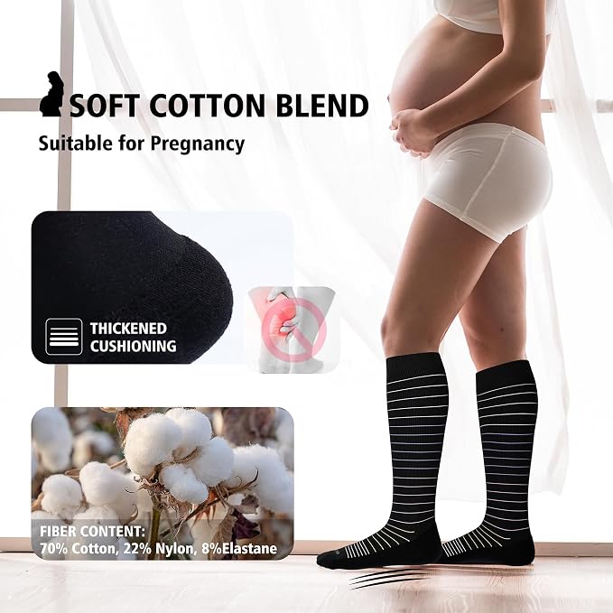 LEVSOX Cotton Compression Socks for Women&Men 20-30mmHg Knee High Cute Support Sock for Nurses Pregnancy Travel - Image 4