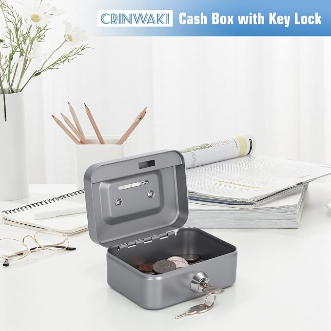 Cash Box with Lock Small Cute Coin Lock Box with Money Slot Mini Portable Gamble Safe Box 4.5"x3.4"x2.4" Grey - Image 6