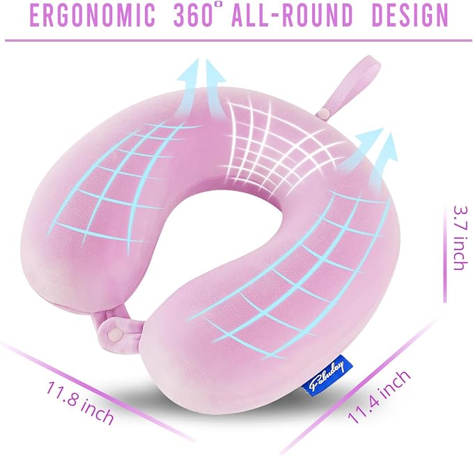 Travel Neck Pillow Memory Foam for Airplane Traveling Light Purple | Travel Neck Flight Pillow with Attachable Snap Strap Soft Washable Cover for Car, Home, Office, Head Neck Support - Image 5