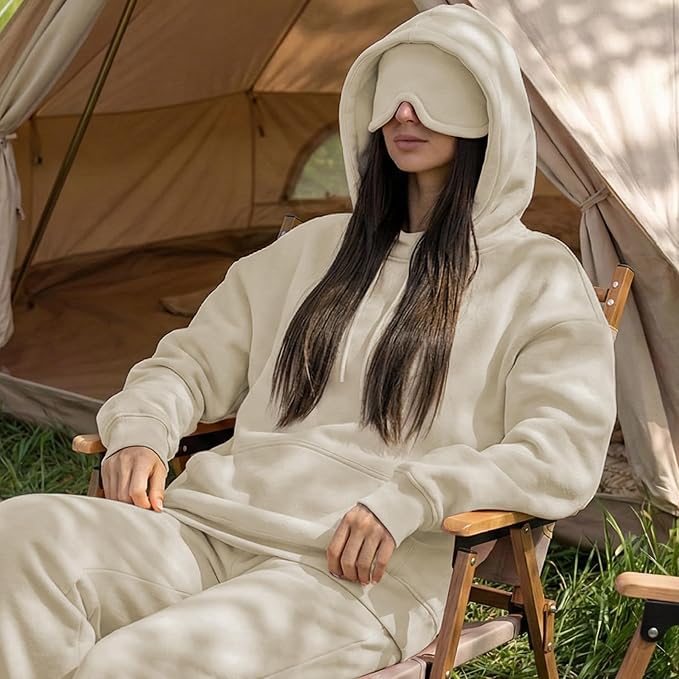 Ainangua Womens Oversized Pullover Essentials Hoodie with Eye Mask Comfor Airplane Mode Travel Office Vacation Sweatshirt - Image 6