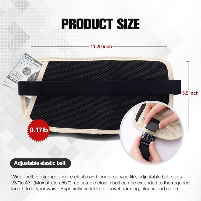 Unisex Money Belt For Men and Women, Slim Passport Holder RFID Blocking Travel Essentials Bags with Adjustable Strap Small Waist Pouch for Workout Running Travelling Hiking, Cream White - Image 6