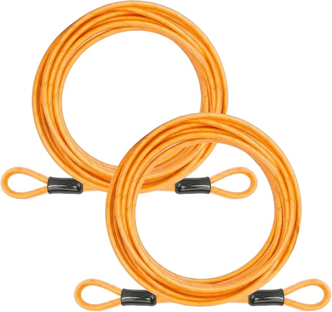 5mm Security Cable Lock with High Reflective Threads, Flexible Steel Safety Cable for Bicycle Motorcycle Luggage, 4FT 7FT 10FT 15FT Double Loop Design (Orange, 2pack-7FT) by J-TECHDYNAMICS