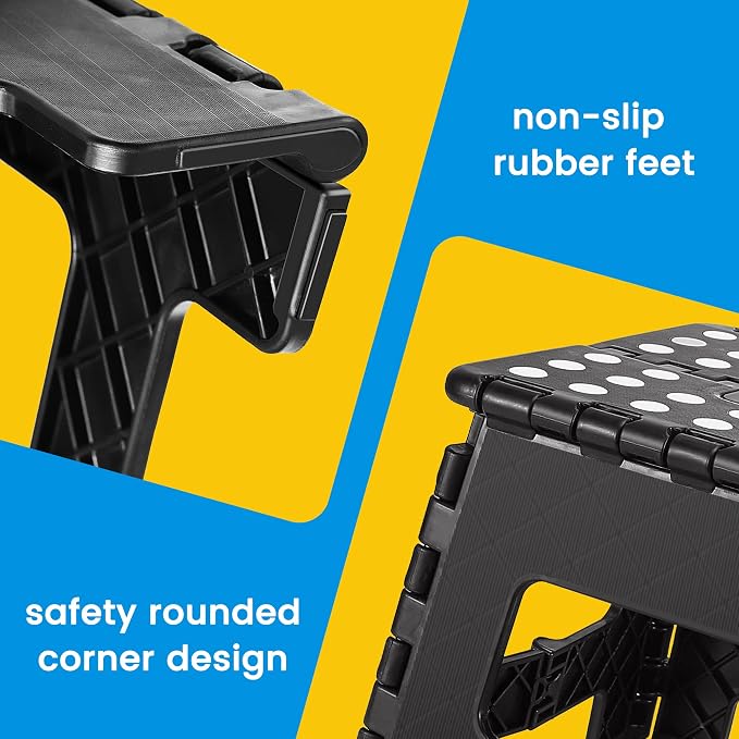 Folding Step Stool 9 Inch, Non-Slip Foldable Stools for Kids, Black | Heavy Duty Collapsible Foot Stool, Lightweight, Holds 300 lb for Toddler/Adults Kitchen Bathroom Bedroom Outdoor, with Handle - Image 3