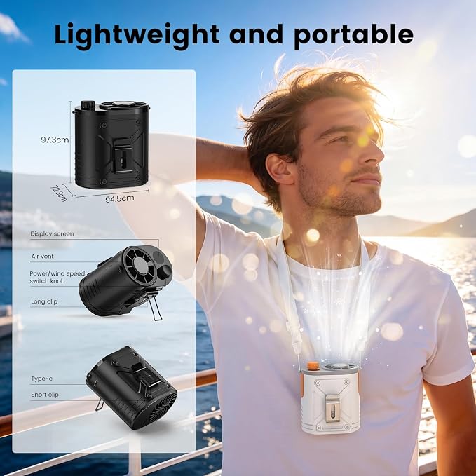 XAP Rechargeable Portable Fan, Infinitely Speed 12000RPM Strong Airflow, Personal Waist Fan Hands-Free Hanging Neck Fan, Wearable Belt Fan for Outdoor, Camping, Hiking, Jobsite - Image 5