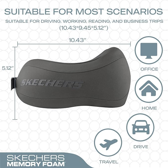 Skechers Neck Pillow for Traveling,Memory Foam Travel Neck Pillow for Airplane Travel Pillow for Flight Headrest Sleep, Portable Plane Accessories,Gray - Image 5