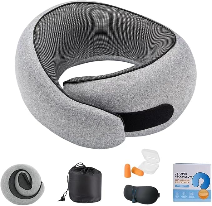 Travel Pillows for Airplanes, 360° Surround Support Memory Foam Airplane Neck Pillow, Comfortable Eye Masks and earplugs, Portable Washable Design for Long Flights, Car Rides & Road Trips by Unknown