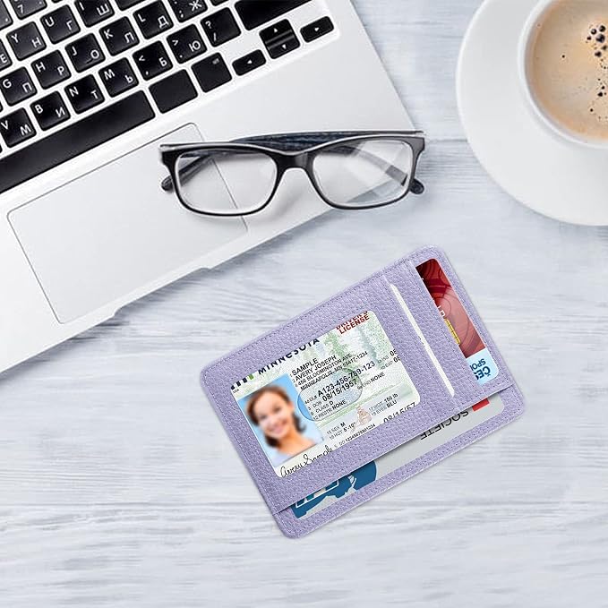FINTIE Slim Front Pocket Wallet, RFID Blocking Credit Card Holder | Minimalist Card Cases with ID Window for Men Women, Lilac Purple - Image 7
