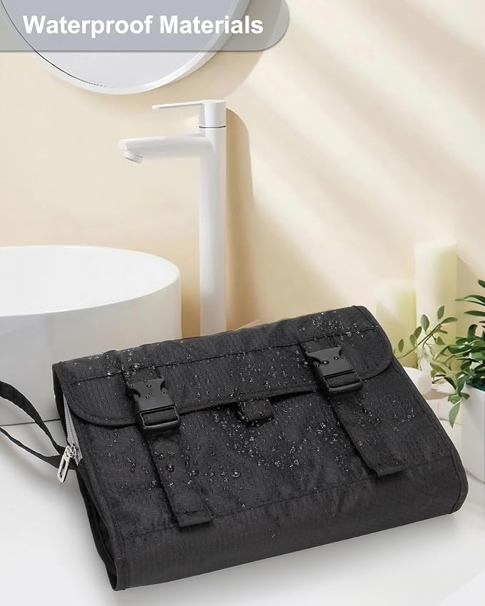 Relavel Travel Hanging Toiletry Bag for Men Women Travel Kit Shaving Bag | Waterproof Large Makeup Bag Wash Bag Makeup Organizer Cosmetic Case for Bathroom Shower Black - Image 7
