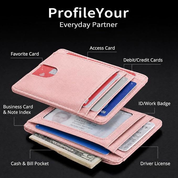 Slim Minimalist Front Pocket RFID Blocking Leather Credit Card Holder, Small Compact Wallet with ID Window for Men and Women (Pink) - Image 5