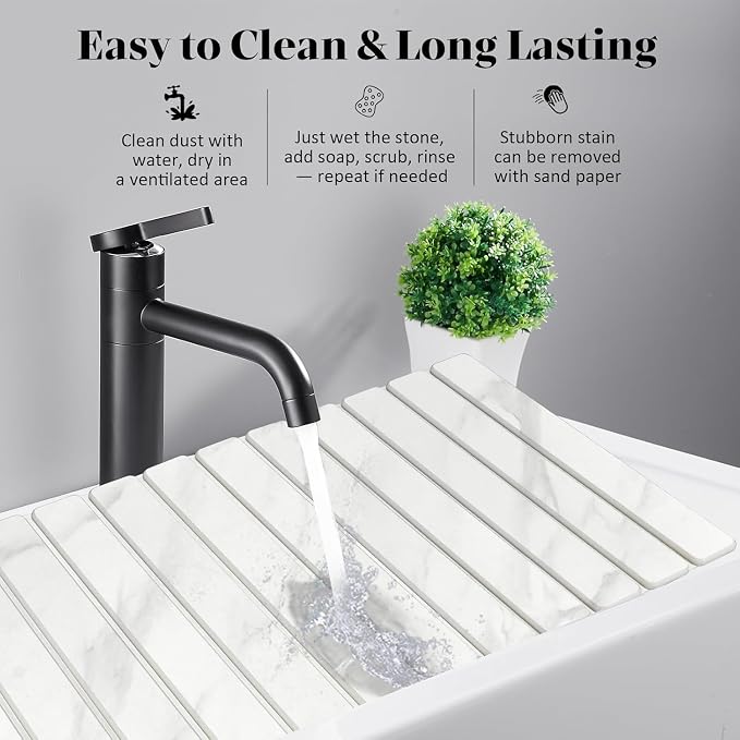 2 PCS Large Stone Dish Drying Mat for Kitchen Counter, 28"×16" Marble Dish Drying Mat with 8"x 4" Coasters, Non - Slip Collapsible Absorbent Mat for Multi - Purpose, Match Any Countertop【White】 - Image 3
