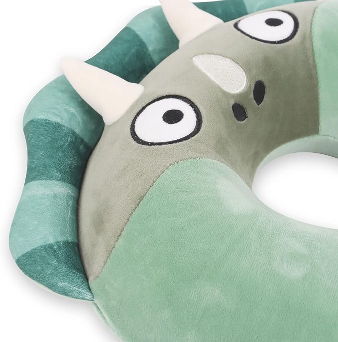 Sexysamba Cartoon Headrest & Neck Pillow for Kids Boys & Girls, Teens, Travel Accessories for Airplane, Car, Recline, Memory Foam Cute Travel Pillow with Sleep Eye Mask - Green Triceratops - Image 6