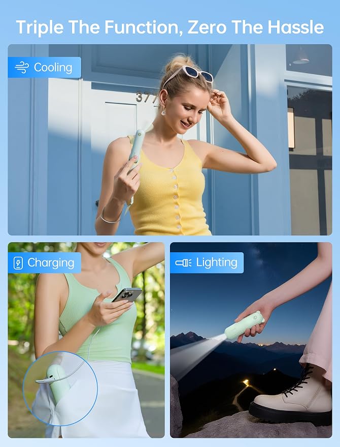 JISULIFE 3 IN 1 Portable Fan with Power Bank & Flashlight Featured | 19H Max Cooling, USB Rechargeable, Pocket-Sized Handheld Fan for Travel, Cruise, Concerts, Makeup, Summer Gifts for Women - Image 2