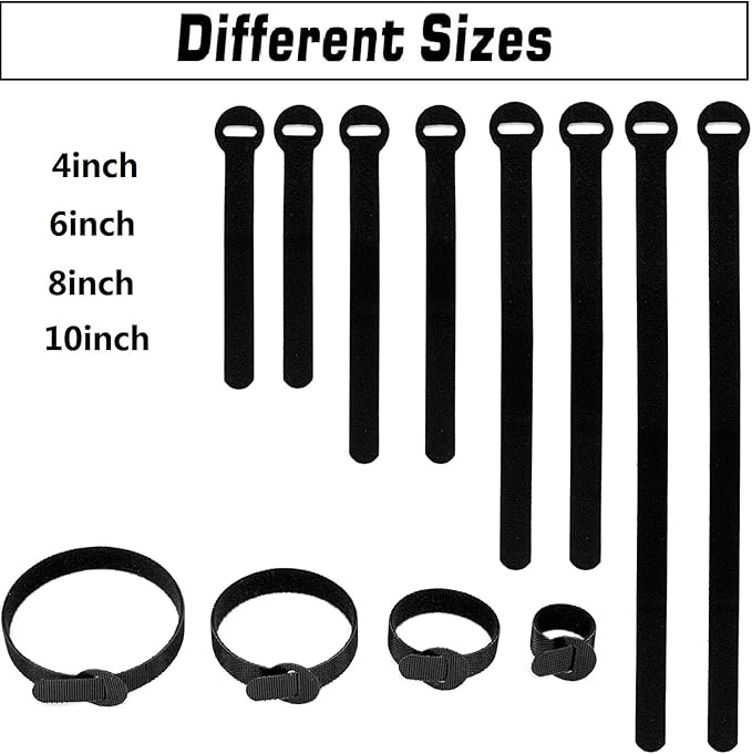 150PCS Reusable Cable Ties - 4+6+8+10inch Multi-Purpose Cable management Hook & Loop Cable Straps Wire Ties,Adjustable Fastening Cord Organizer,Cable Organizer for Home,Office and Data Centers,Black - Image 7