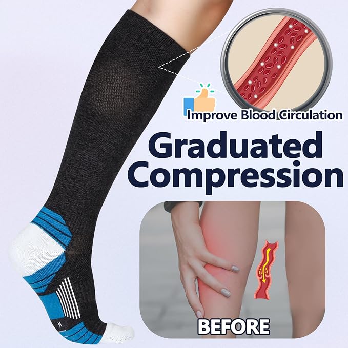 +MD Cotton Compression Socks for Women & Men 4/6 Pairs 15-20mmHg Knee High for Sports, Travel, Nursing Long Sitting Standing - Image 3