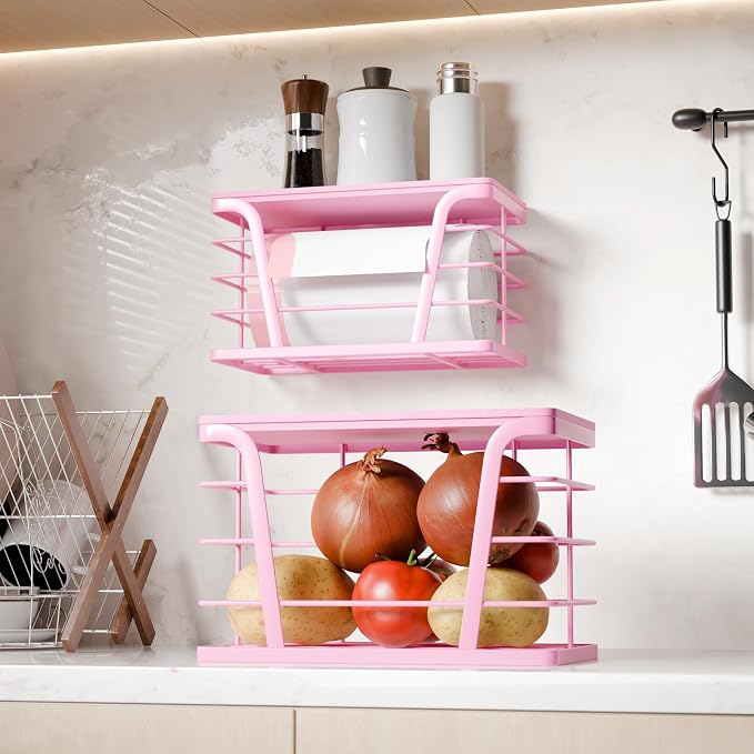 TIDIIABODE 2 Pack Pink Trash Bag Holder - Stackable Garbage Bag Dispenser with Bamboo Top, Kitchen Accessories & Decor, Wall Mount Storage for Kitchen, Home, Bathroom Decor & Gifts - Image 7