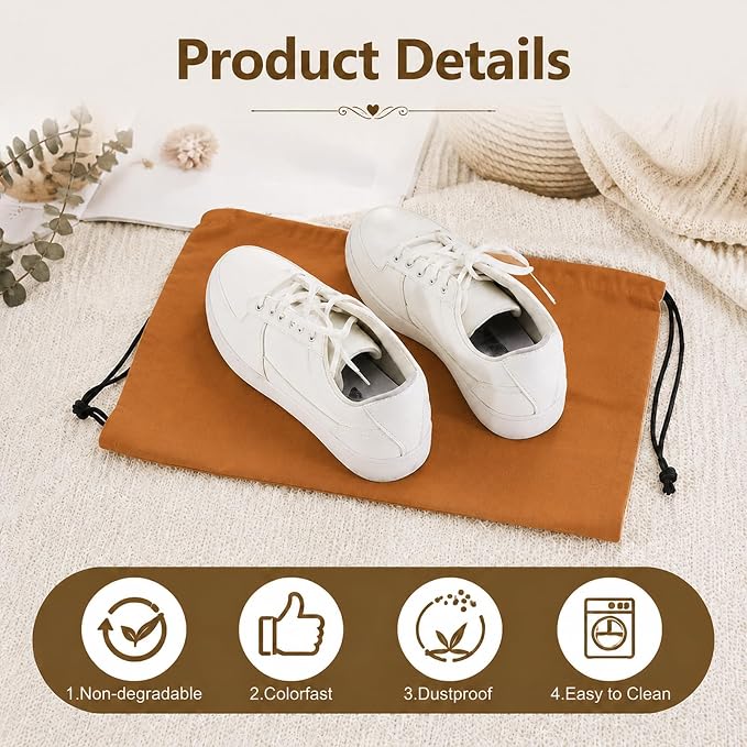 4 Pcs Shoe Bags for Traveling, 13.8" x 12.6" Dust Bags for Shoes with Drawstring for Women and Men, Travel and Home Storage(Brown) - Image 4