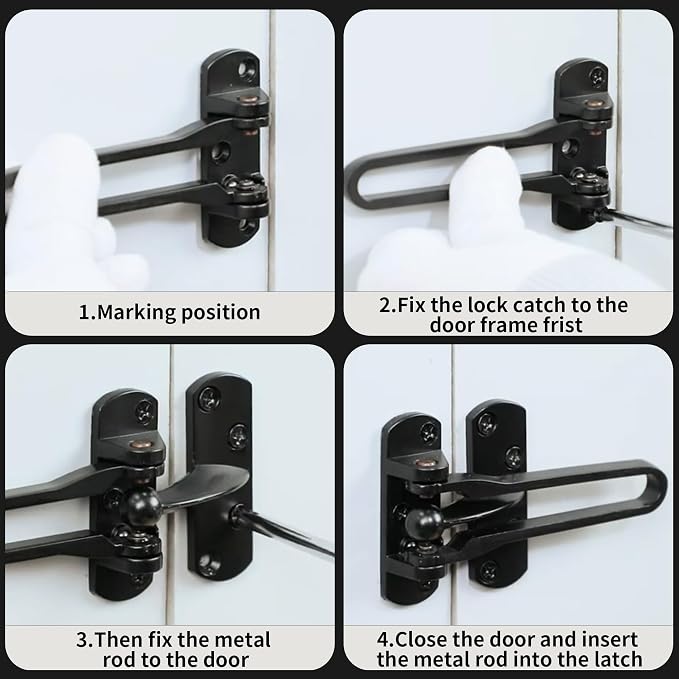 Alise Swing Bar Door Lock,Door Lock for Front Doors and Inside Doors,Black | Security Door Guard Latch for Kids Safety Home Security,Hotel Latch Lock Front Door Child Lock - Image 5