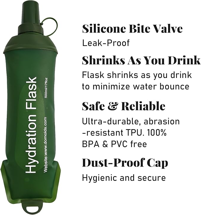 2Pcs 500ml Soft Flask, TPU Collapsible Soft Water Bottle for Hydration Pack, Running Vest, Leak-Proof Folding Water Bottle for Hiking Cycling Climbing Jogging- Green - Image 2