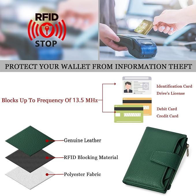 Small Wallet Women RFID Blocking Soft Leather Bifold Compact Card Holder Wallet for Women with Zipper Coin Pocket 4 ID Window - Image 6