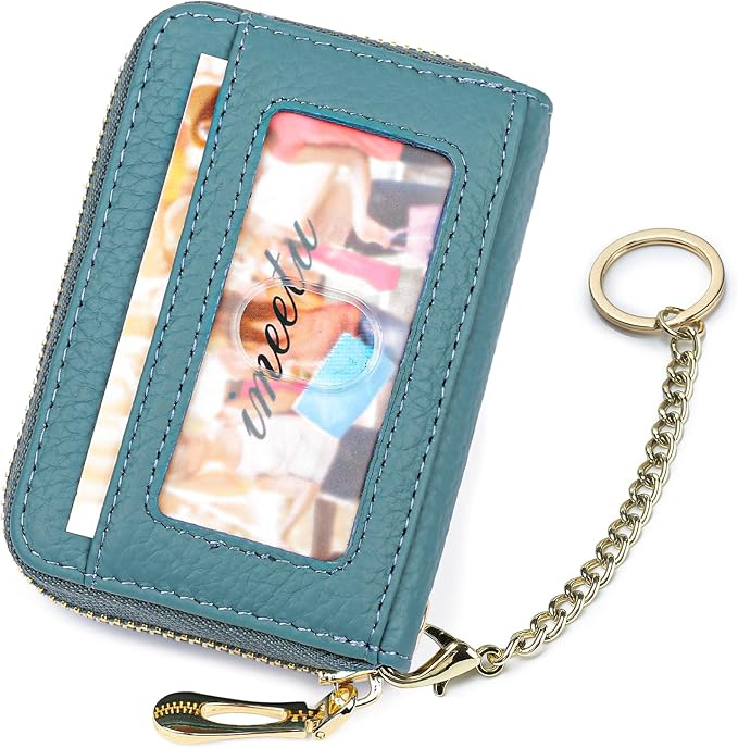 imeetu RFID Credit Card Holder, Small Card Wallet Women, Leather Card Case | Genuine Leather Women's Card & id Cases, Change Coin Purse with Zipper Keychain id Window, 20 Colors & 3 Styles, Daily, Gifts - Image 2