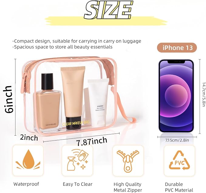 Icramsy Clear Makeup Bag,2 Pack TSA Approved Toiletry Bag Tfor Women & Men | Portable Handheld Design, Waterproof, Airport Airline Compliant, Clear Toiletry Cosmetic Bag - Image 2