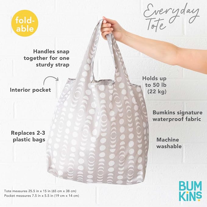 Bumkins Reusable Grocery Shopping Tote Bag for Women, Large Boho Style with Handles, Foldable, Washable, Shoulder Straps - Image 2