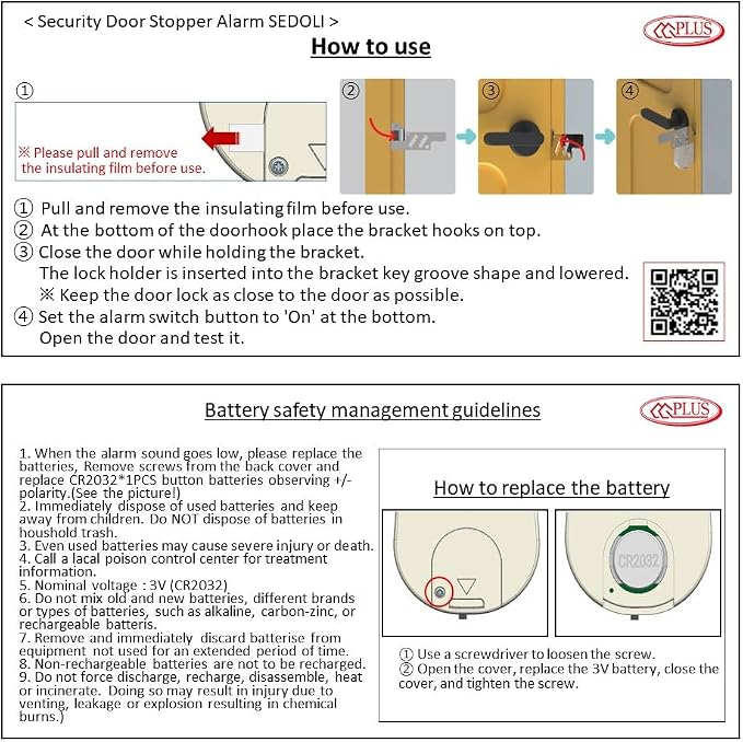 CGPLUS Security Door Stopper Alarm SEDOLI 100DB Siren for Safe Stay, Home, Travel - Image 9