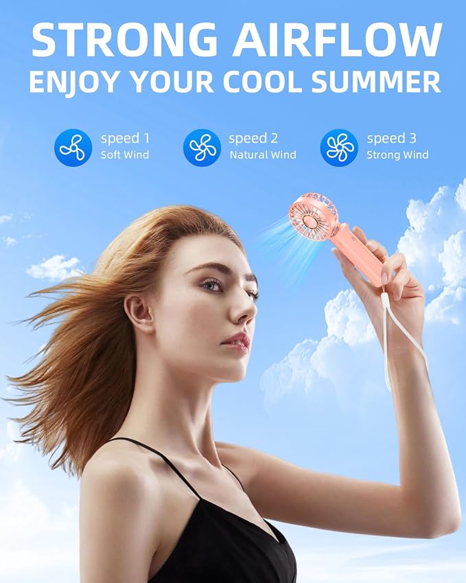 Portable Handheld Fan, Mini Desk Fan Foldable 1800mAh, 180° Ratotion, 3 Speeds, Ultra Quite, Up to 8H Long Use Time, Small Personal Cooling Fans Makeup Eyelash Fan for Women Girl - Image 2