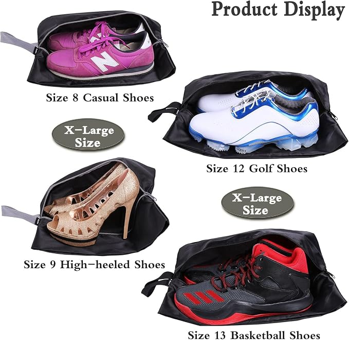 YAMIU Travel Shoe Bags Set of 2 Waterproof Nylon with Zipper for Men & Women (Black) - Image 6