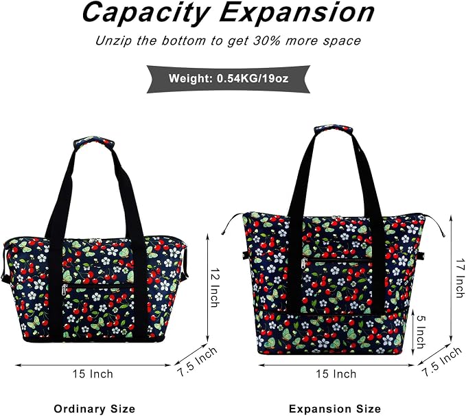 Expandable Duffel Bag for Women with Trolley Sleeve/Wet Pocket Weekender Travel Tote Large Carry On Overnight Luggage - Image 3