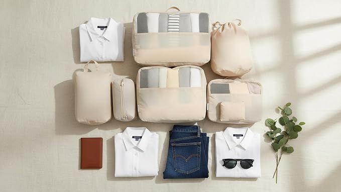 8 Pack Travel Clothes Storage Bags for Suitcase, Luggage, Home Organization, Gym, Camping – Lightweight & Durable (8, Beige, Sollid) - Image 7