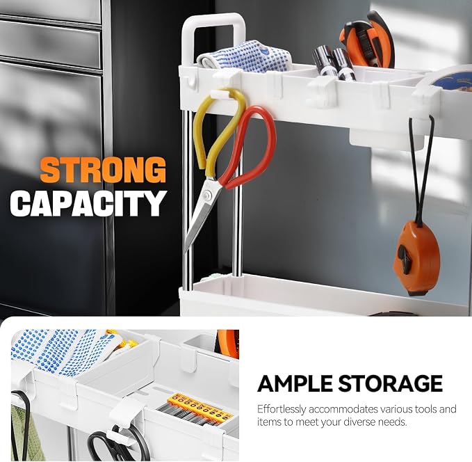 Auto Dynasty 4-Tier Rolling Utility Cart w/Handle, Narrow Storage, White | Sturdy Steel Frame, Smooth-Rolling Casters, Multifunctional Shelves, Space-Saving Slim Design, for Office/Kitchen/Bathroom - Image 3