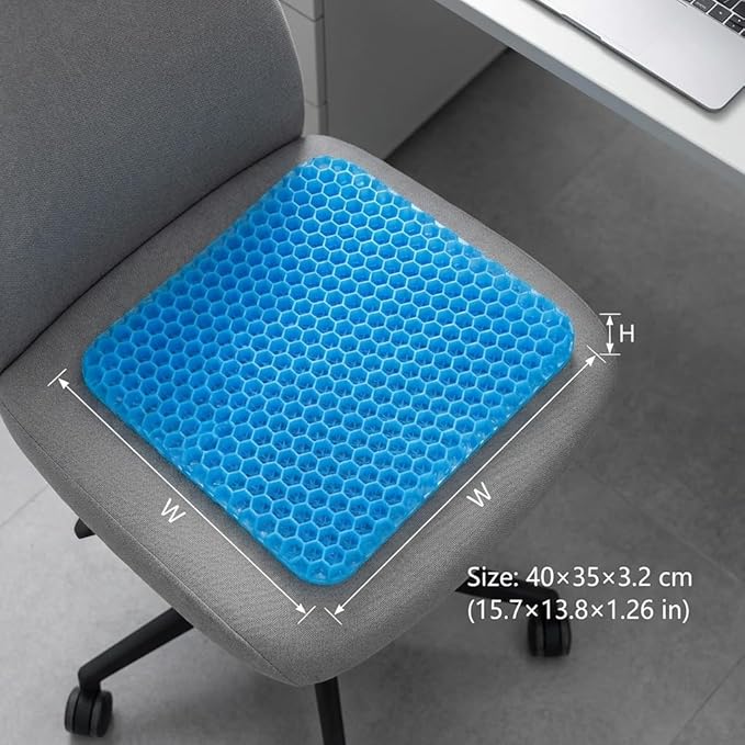 QWORK Gel Seat Cushion, Gel Cushion, Cool & Breathable & Non-Slip for Car, Office, Home, Wheelchair (Blue, 40 x 35 x 3.2 cm) - Image 2
